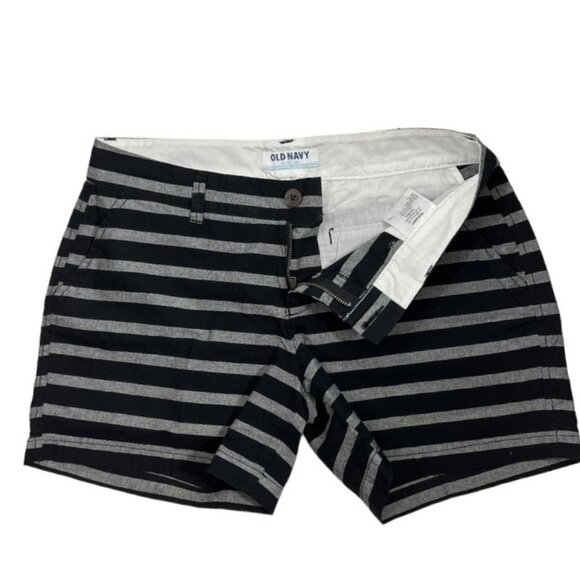 Old Navy Striped Cotton Shorts Black Gray Flat Front Zip Up Belt Loops Size 4 - Picture 4 of 15